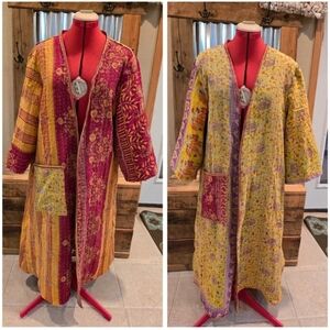 Upcycled Kantha Quilt Coat S-M Handmade Maxi India Cloth